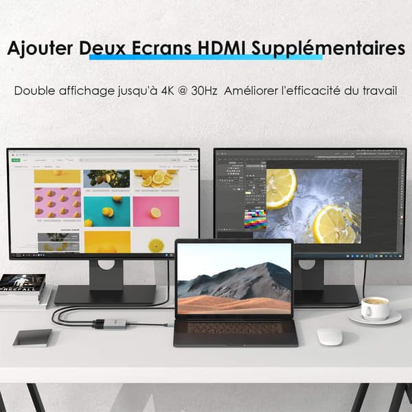 Type-C til Dobbelt HDMI 4k MST Adapter, Bærbar Type-C HDMI Hub