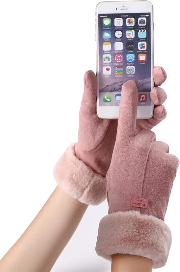 Varme vinterhandsker til kvinder med touchscreen, tyk ruskind l