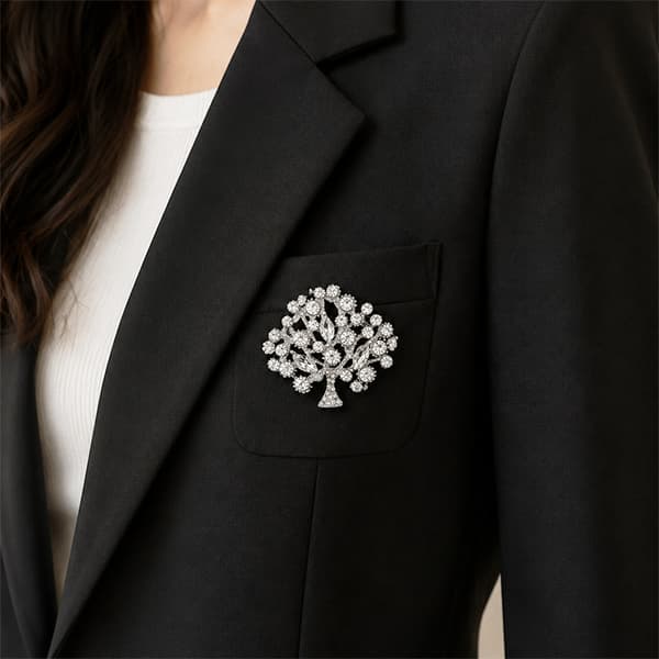 Klar krystal \"Livets træ\" broche - 42 mm lang