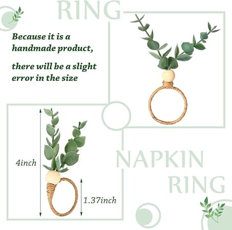 (12 stk.) Forårs påske servietringe sæt Rustikke eukalyptus servietringe Boho blad servietring Grønne serviettholdere