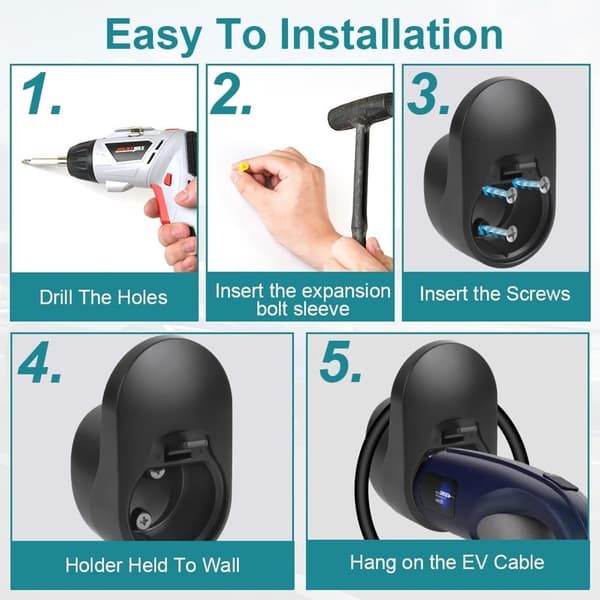 Ladekabelholder - Kabelholder til elbiler - Kabelholder til ladekabel bil - Sort