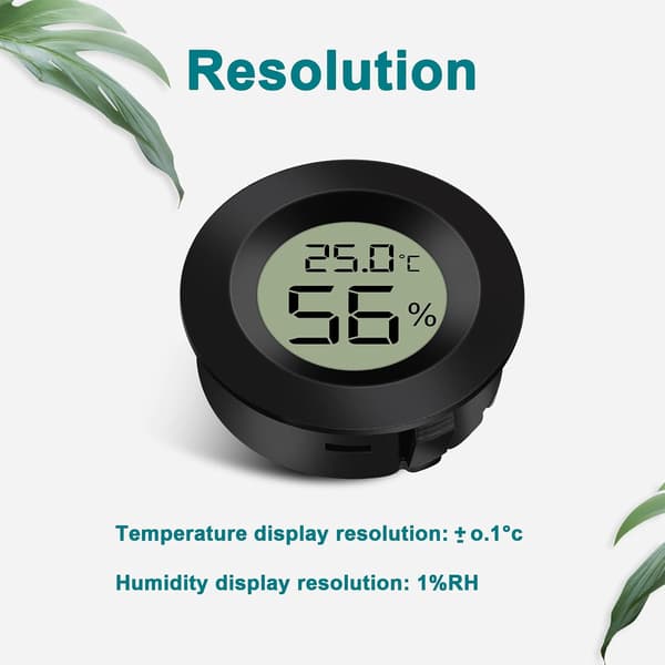 Sort rund, 2 stk. digitalt LCD udendørs termometer hygrometer