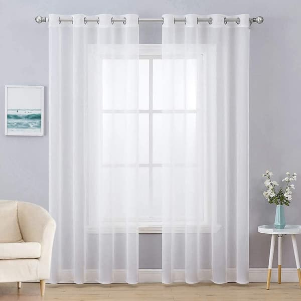 2 paneler solide hvide gennemsigtige gardiner elegante voilepaneler med