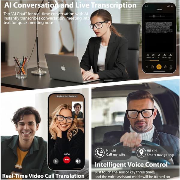 AI Smarta Glasögon för Män Kvinnor - Bluetooth 5.4 med Chat GPT