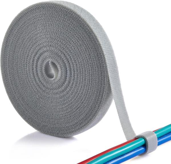 Datakabelbinder, dobbeltsidet velcro, grå, 1,2 cm x 5 m