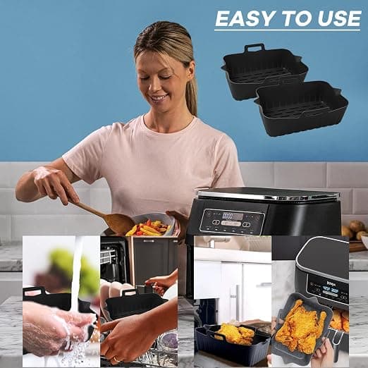 Silikonfoder för fritös (2 x svart) för rektangulära fritöser, tillbehör till fritös, silikonfoder för en