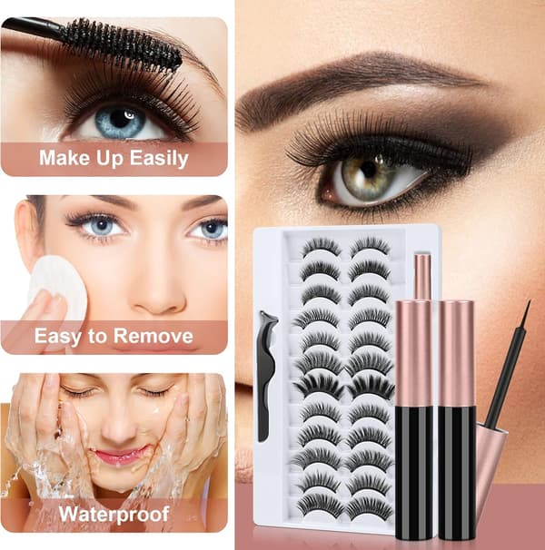Magnetiska lösögonfransar Eyeliner Kit, 12 par magnetiska ögon