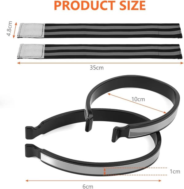 2 reflekterende cykelbukseclips og 2 reflekterende elastiske armbånd reflekterende lapper