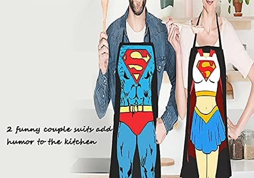 2 sæt køkkenforklæder - Superman-version til mænd og kvinder, parforklæder