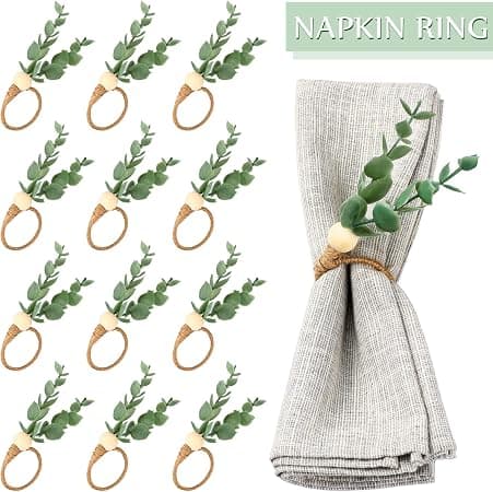 (12 stk.) Forårs påske servietringe sæt Rustikke eukalyptus servietringe Boho blad servietring Grønne serviettholdere