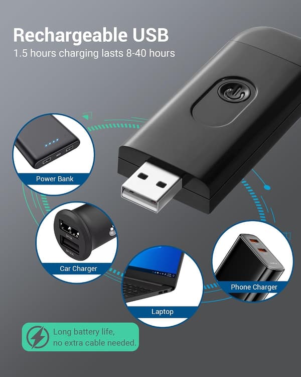 Bærbar USB Genopladelig LED Boglampe med Klips til Læsning - Sort