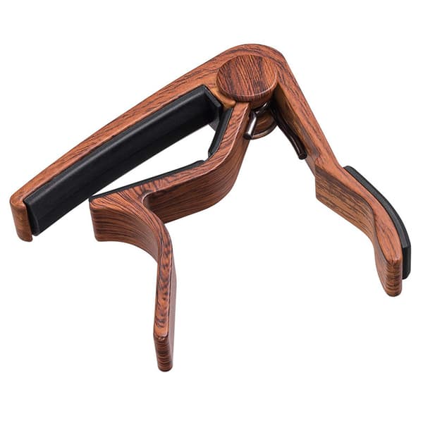 Mörk gitarr-capo för akustisk gitarr, ukulele, elgitarr, bas med träfärgade plektrum