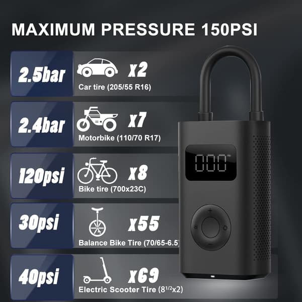 bärbar luftkompressor 1S-cykelpump däckpump bil elektrisk pump, Mini bärbar luftkompressor digital LED L