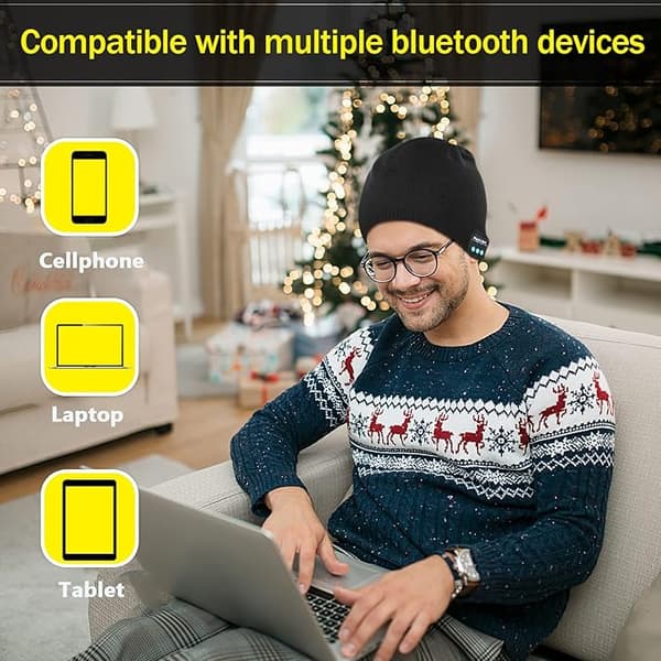 Stickad mössa med trådlösa Bluetooth 5.0-hörlurar för vinterbruk