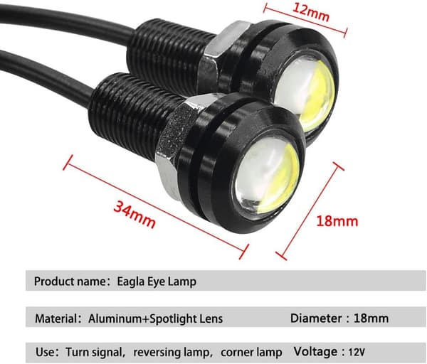 10 STK (12V, Hvid) 18mm Eagle Eye LED-lys 9W DRL Kørelys