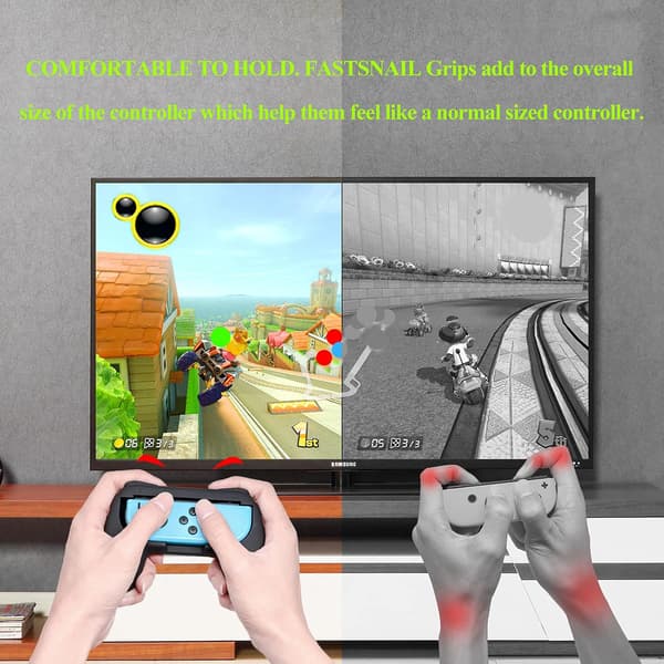 Sæt med 4 greb kompatible med Nintendo Switch&OLED, greb kompatible med JoyCon Switch til tommelfinger (sort, blå)