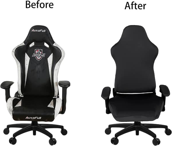 Gaming stolebetræk, strækbart, vaskbart betræk til lænestol, drejestol, computerstol (sort)