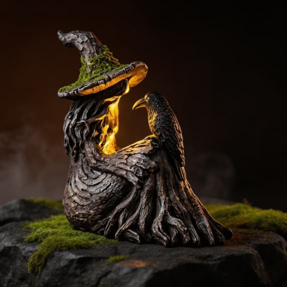 Lysende hekse- og kragefigur