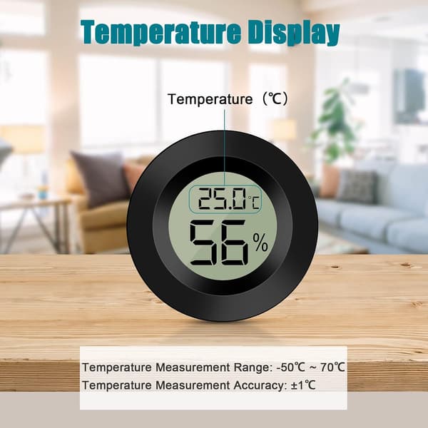 Svart rund, 2 st digital LCD utomhustermometer hygrometer