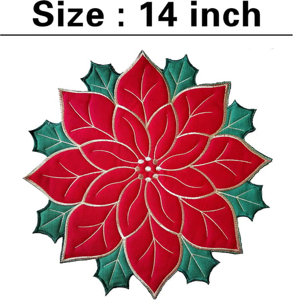 Dækkeservietter, julepynt, rød og grøn broderi, 4