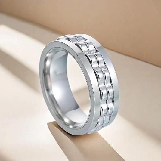 8 mm Gear Fidget Spinner Ring, Unisex – Rustfrit Stål (Størrelse 9)