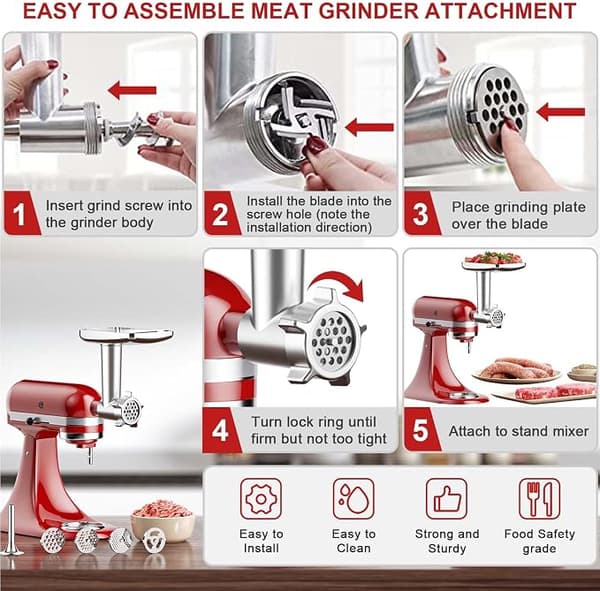 KitchenAid kødhakker tilbehør, KitchenAid kødhakker til foodprocessor, med 3 hakkeplader og 2