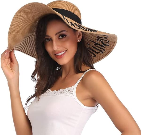 Dam Floppy Hatt Stråhatt Bredbrättad Solhatt Andningsbar En
