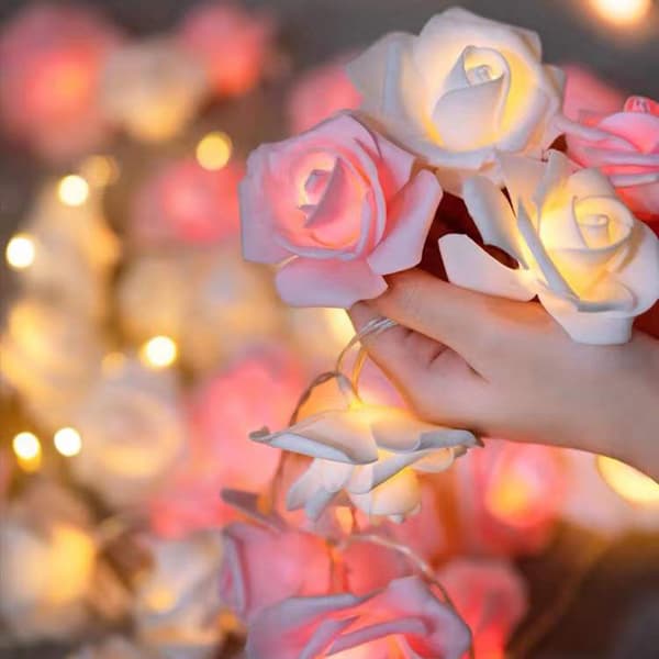 3 meter 20 lampor USB LED 7cm rosa och vit ros rum sovrum l