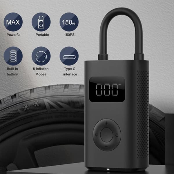 bärbar luftkompressor 1S-cykelpump däckpump bil elektrisk pump, Mini bärbar luftkompressor digital LED L