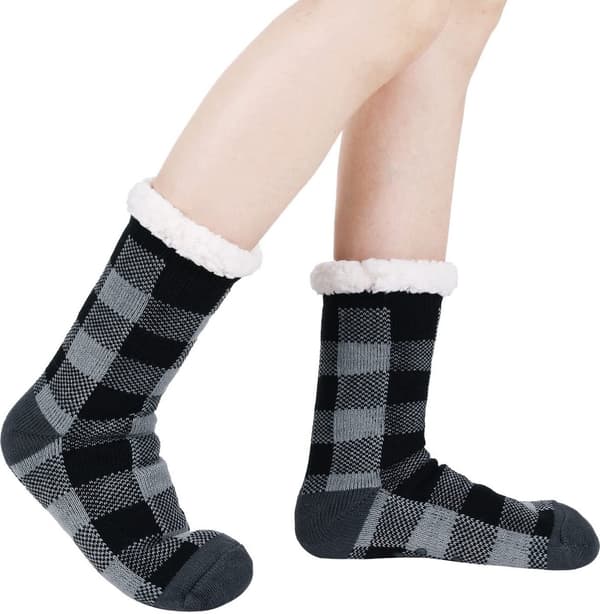 Julegave - Tykke sokker - Klassisk sort plaid - Egnet