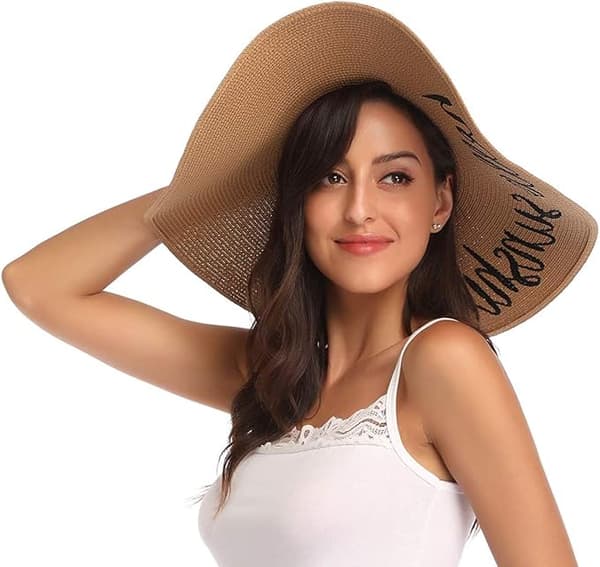 Dame Floppy Hat Stråhat Bred Skygge Solhat Åndbar En