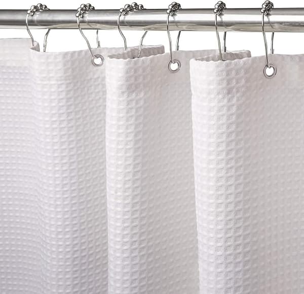 Våfflad duschdraperi (vit 180*200 cm), mögelresistent tyg