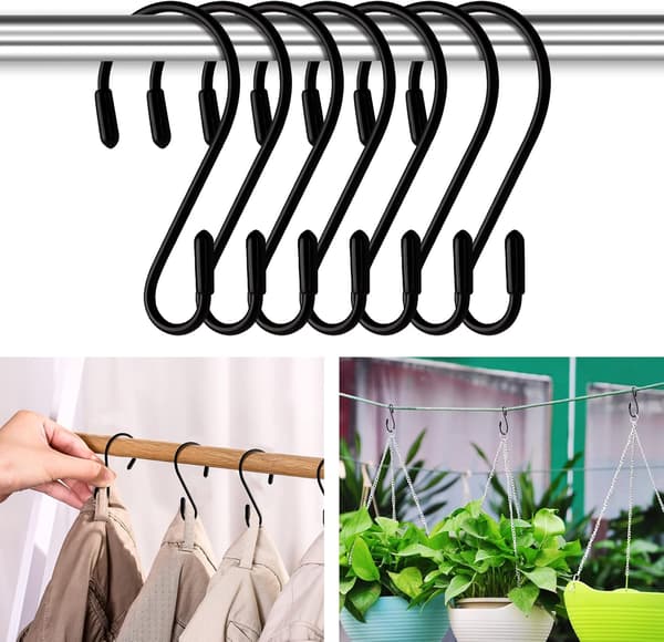 S-krokar 12-pack - Svart - 8 cm - S-formad - Maxlast: 5