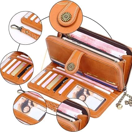 (Brun) Damplånbok Stor Kapacitet Damläderplånbok Elega