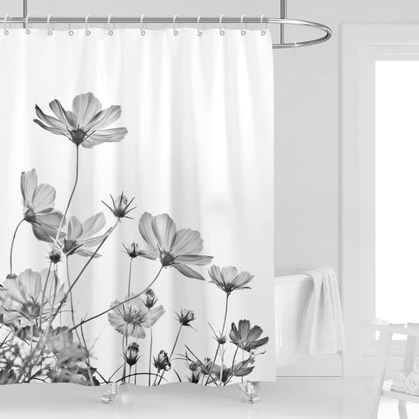 Sort og grå blomstret badeforhæng, trykt vandtæt badeforhæng (180*200CM)