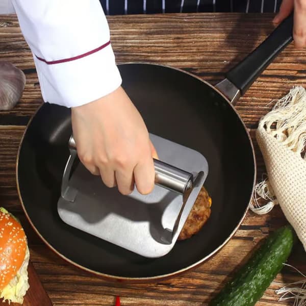 Rustfrit stål - Hamburgerpresse til grill og komfur sølv