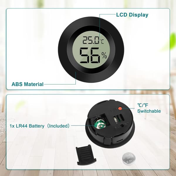 Sort rund, 2 stk. digitalt LCD udendørs termometer hygrometer