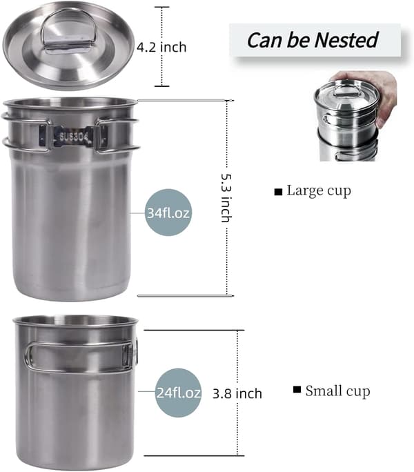 Sammenfoldeligt krus - 304 rustfrit stål - 2 stk. - Camping Essential