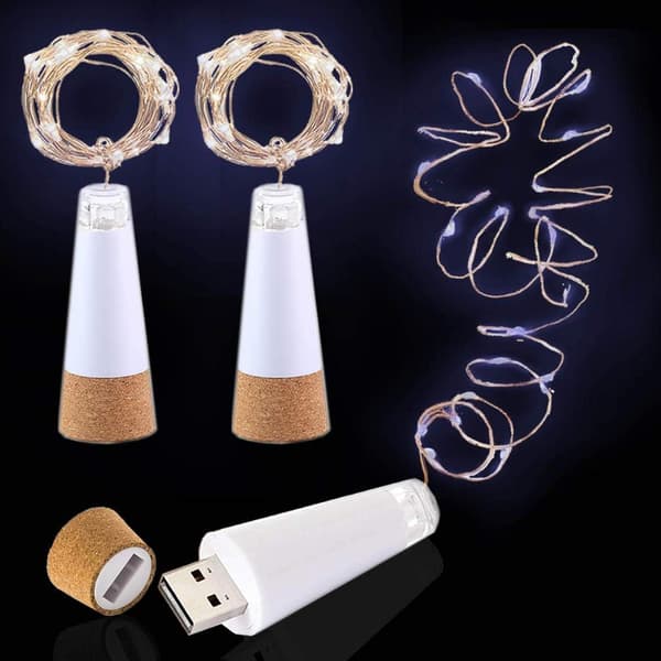 LED-vinflasklampor, (kallvit, 3-pack) USB-uppladdningsbar