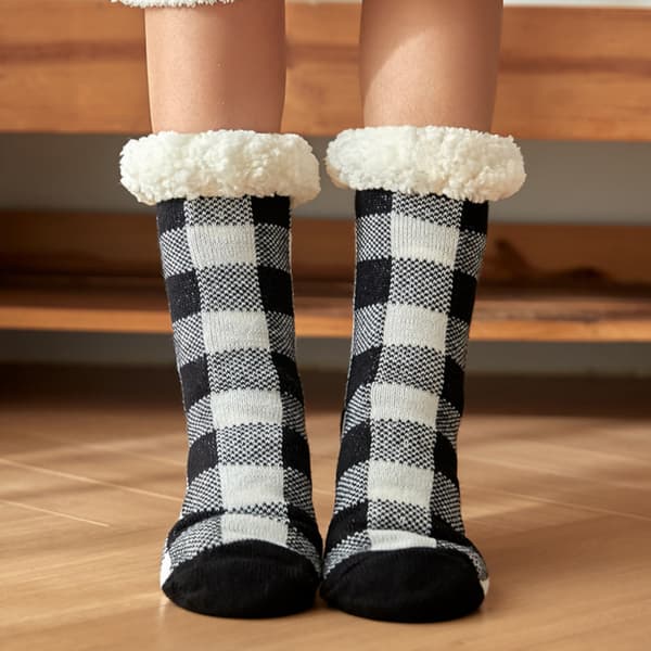 Julegave - Tykke sokker - Klassisk sort plaid - Egnet