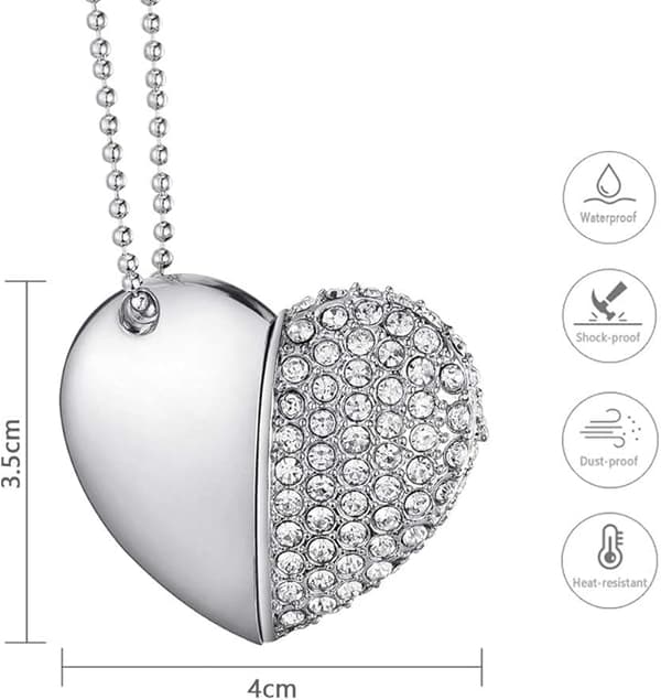 Hjerteformet diamant USB-flashdrev (sølv 32 GB)