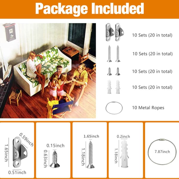 Möbelankare för byråvägg, möbelfästen till vägg, silver (10-pack)