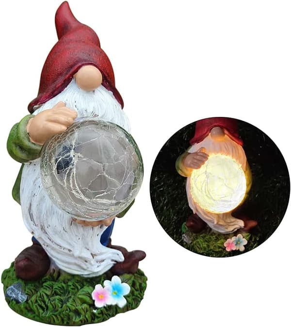 Trädgårdstomte Trädgårdstomtefigur Rolig Flockad Tomte
