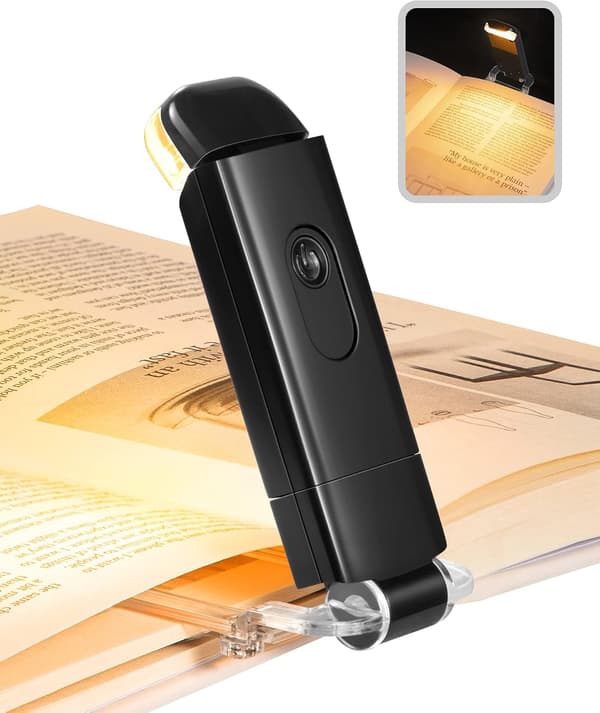 Bærbar USB Genopladelig LED Boglampe med Klips til Læsning - Sort