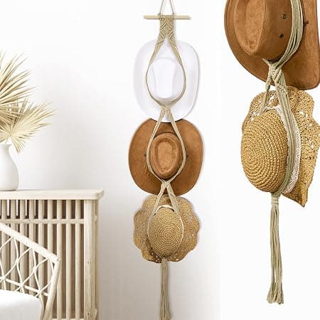 (Beige, tre hatte stil) Macrame hatteophæng hatteholder til