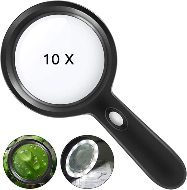 10x suurennuslasi valolla