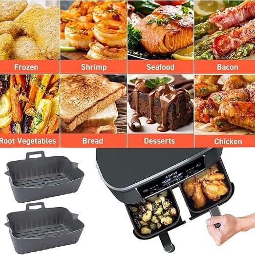 Silikonfoder för fritös (2 x svart) för rektangulära fritöser, tillbehör till fritös, silikonfoder för en