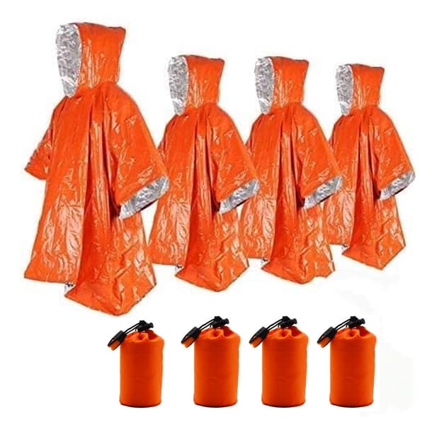 4-pack regnjackor för utomhusbruk, överlevnad, camping, vandring
