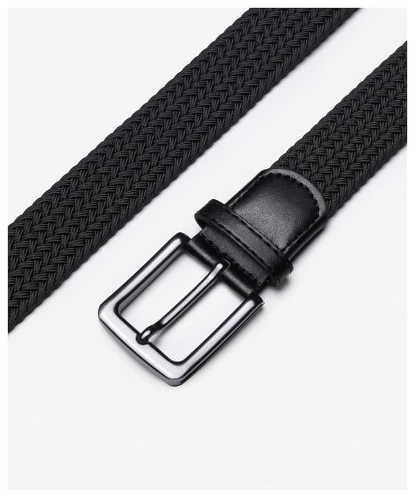 Flätat elastiskt bälte 125 cm, brett 34 mm, med silverspänne