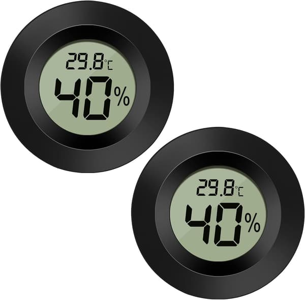 Sort rund, 2 stk. digitalt LCD udendørs termometer hygrometer
